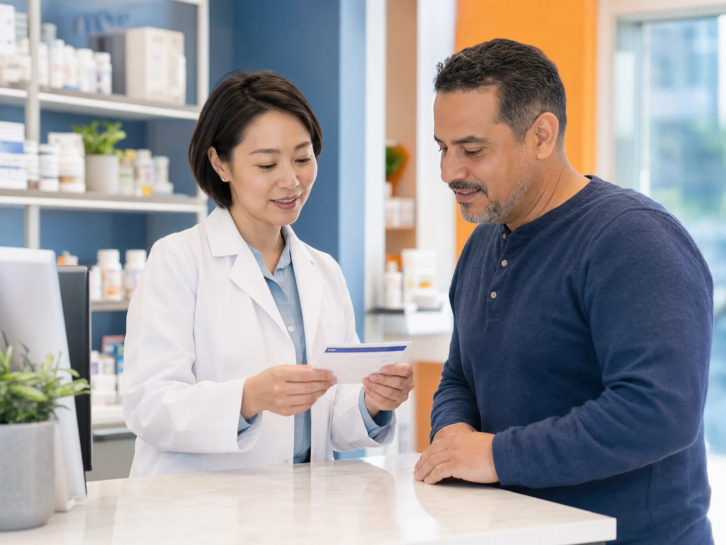 Well-stocked pharmacy shelves